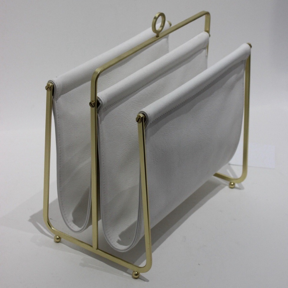 Magazine Rack White Faux Leather (Vinyl) and Gold Tone MCM